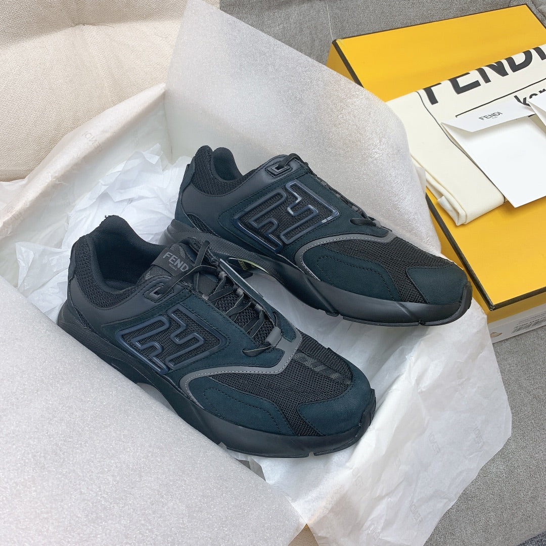 FENDI FASTER TRAINERS IN BLACK SUEDE AND BREATHABLE MESH