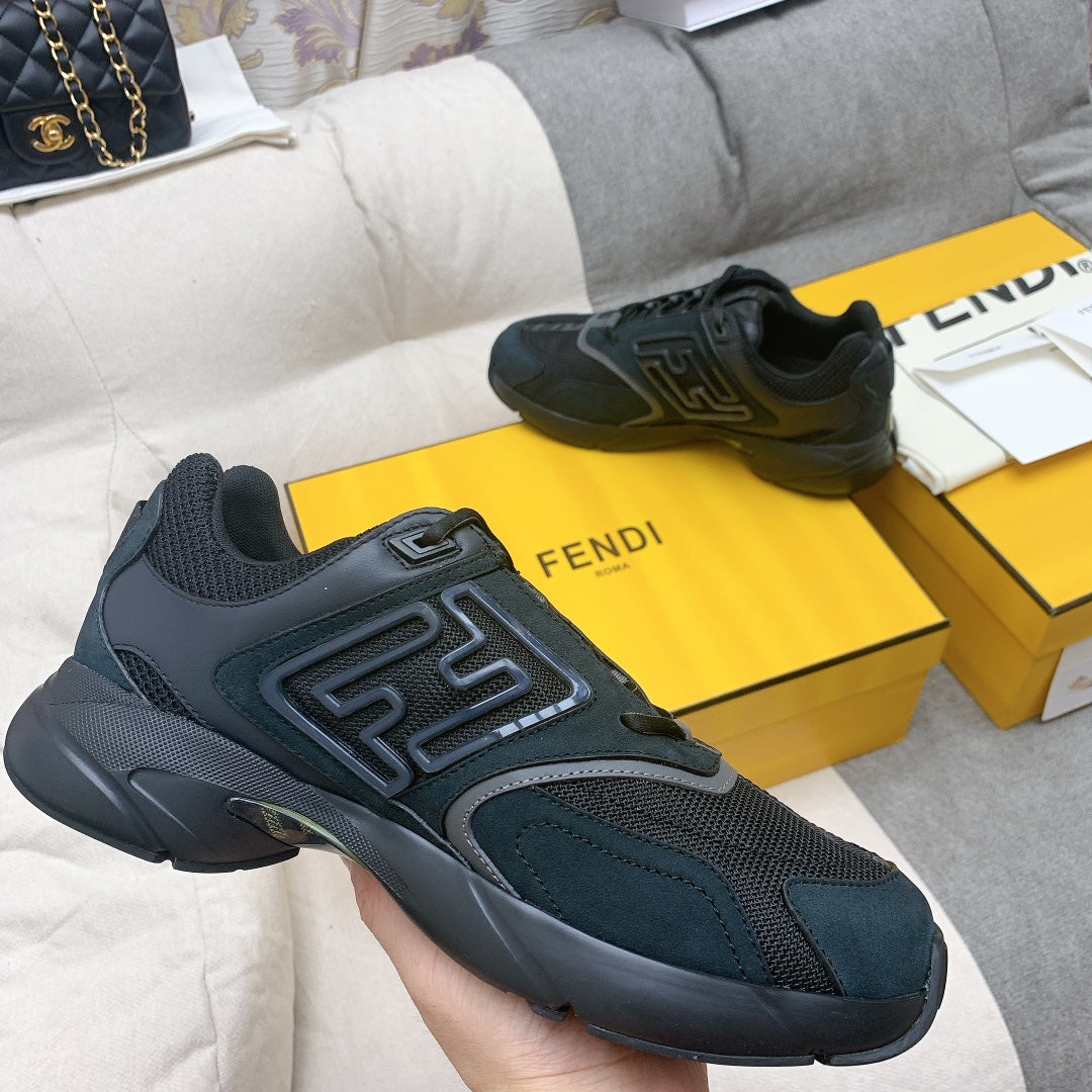 FENDI FASTER TRAINERS IN BLACK SUEDE AND BREATHABLE MESH