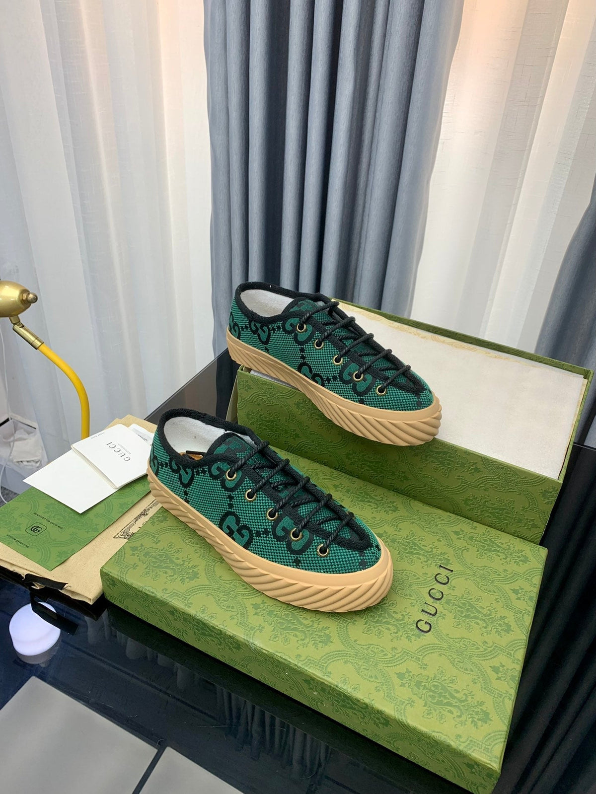 GG UNIQUE SNEAKER THICK-SOLE CASTLETON GREEN CANVAS