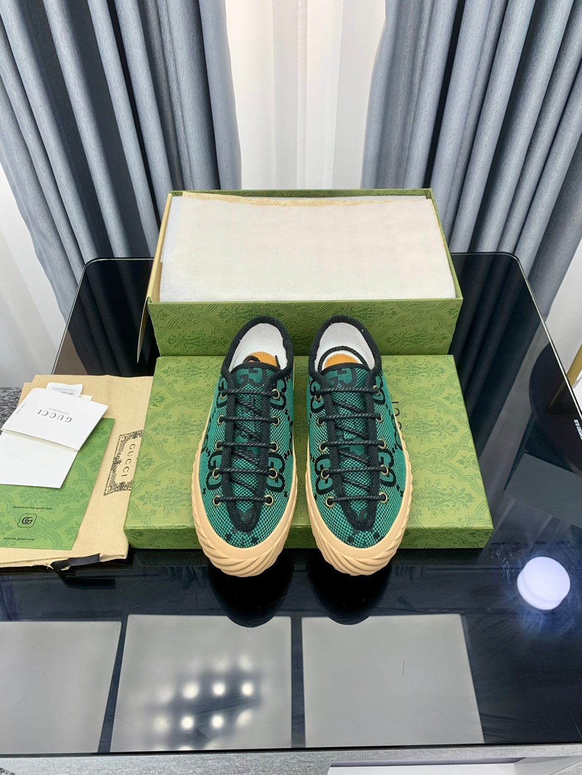 GG UNIQUE SNEAKER THICK-SOLE CASTLETON GREEN CANVAS