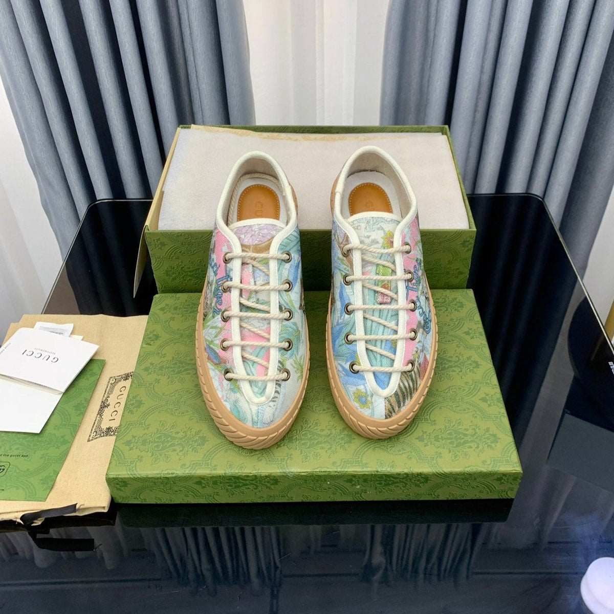 GG UNIQUE SNEAKER THICK-SOLE GRASS MOTIF CANVAS