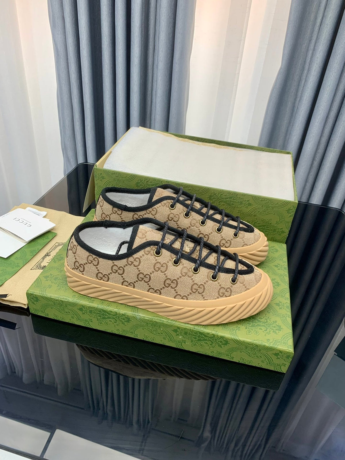 GG UNIQUE SNEAKER THICK-SOLE LIGHT BROWN CANVAS