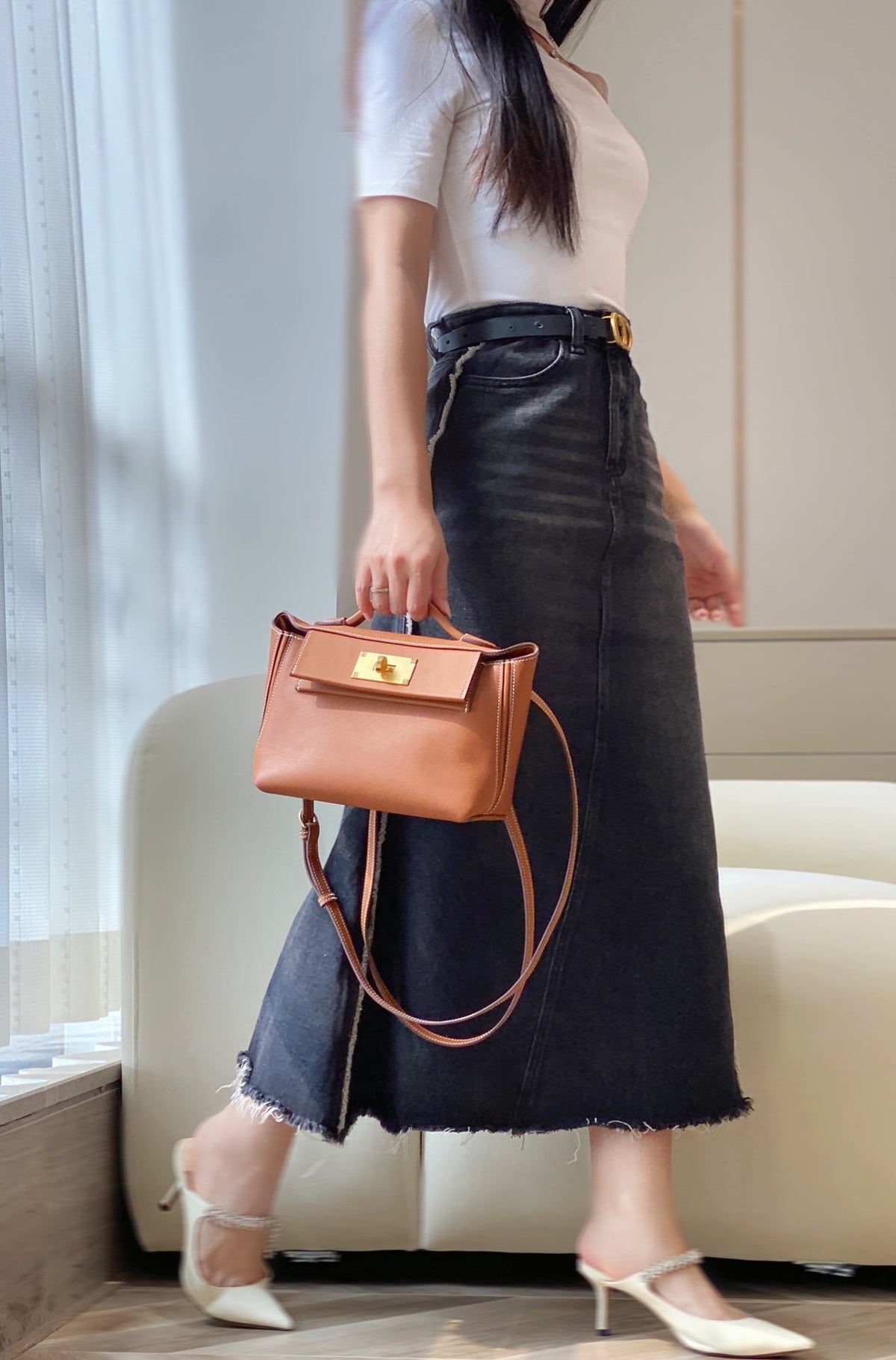 MINI 24/24 21CM IN ORANGE MINIMUM EVERCOLOR CALFSKIN GOLD KELLY BUCKLE