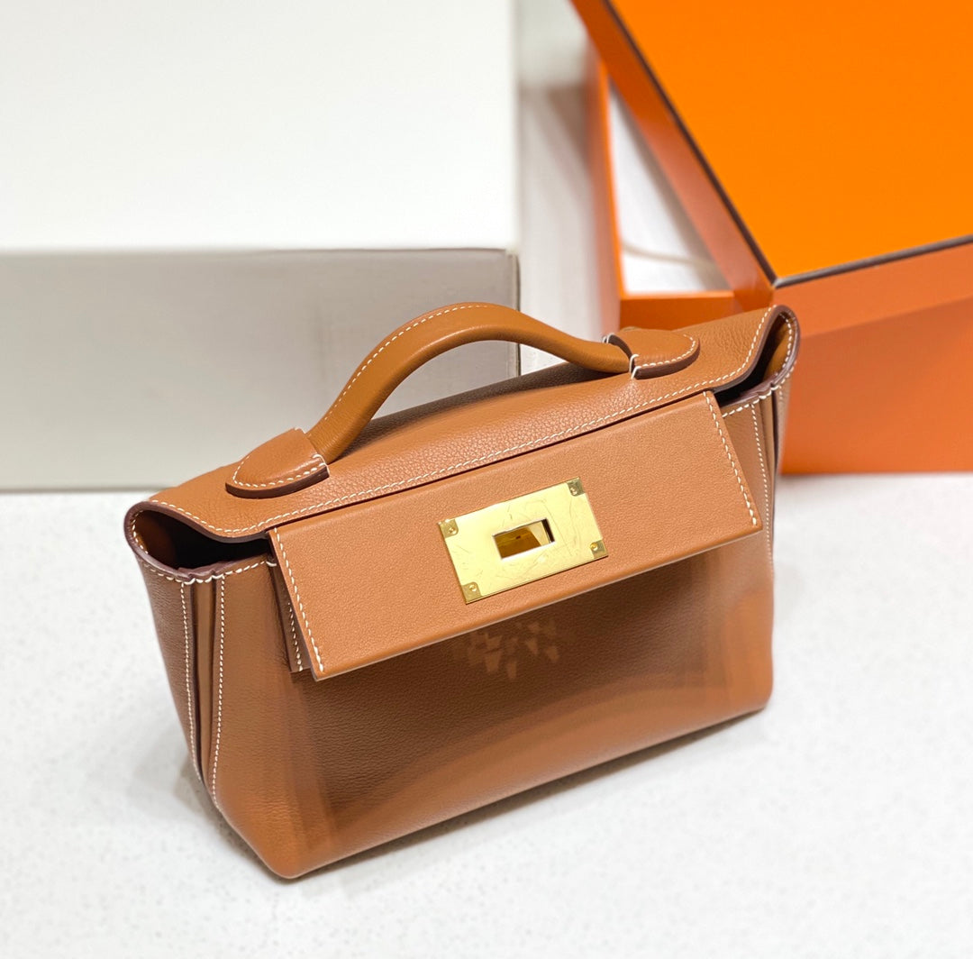MINI 24/24 21CM IN ORANGE MINIMUM EVERCOLOR CALFSKIN GOLD KELLY BUCKLE