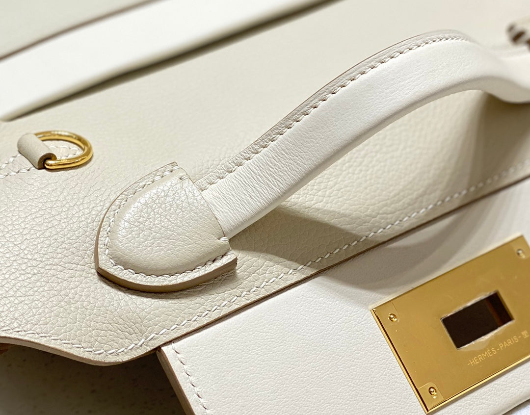 MINI 24/24 21CM IN OFF WHITE EVERCOLOR CALFSKIN GOLD KELLY BUCKLE