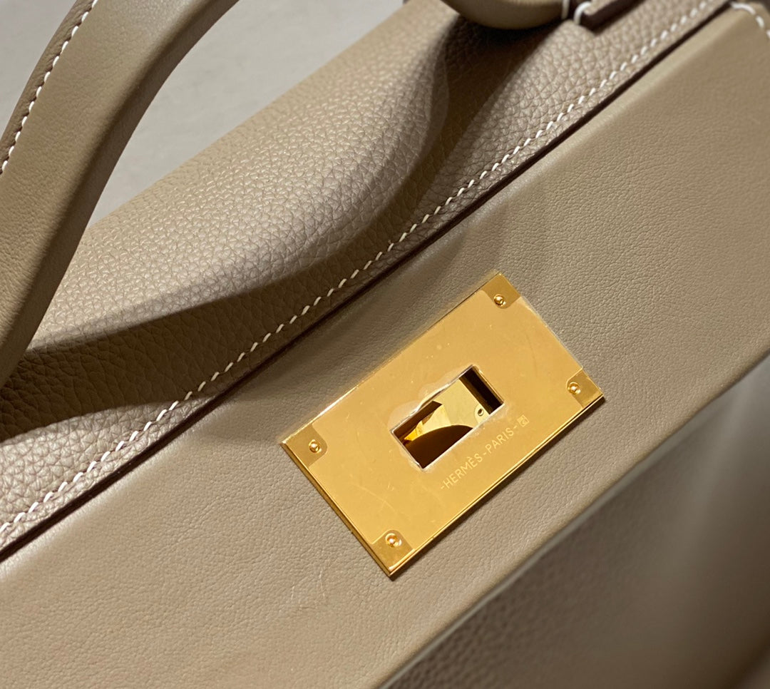 MINI 24/24 29CM IN TOGO ETOUPE EVERCOLOR CALFSKIN GOLD KELLY BUCKLE