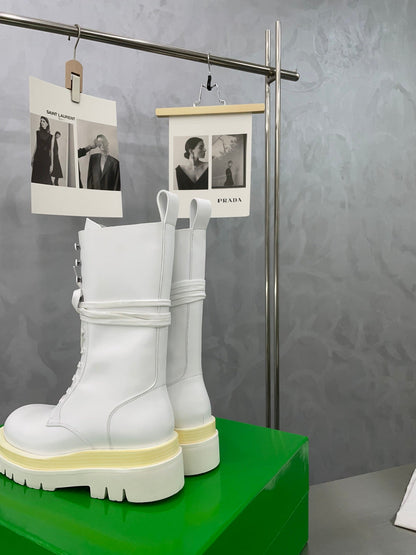 LUG LACE-UP BOOT IN WHITE CALFSKIN 7 CM