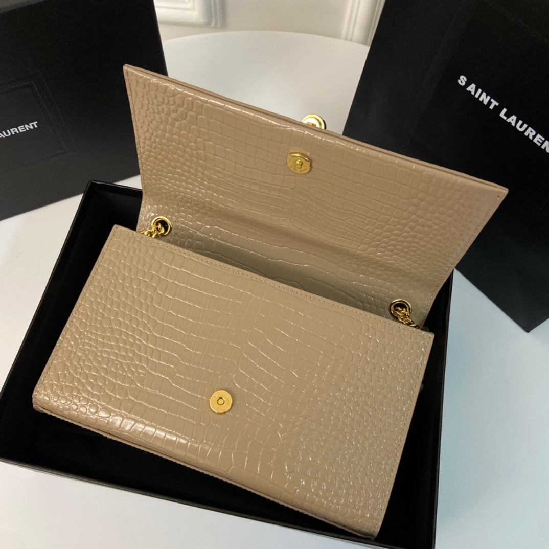 KATE TASSEL 24 CROCODILE PATTERN CALFSKIN BEIGE CREAM WITH GOLD LOGO