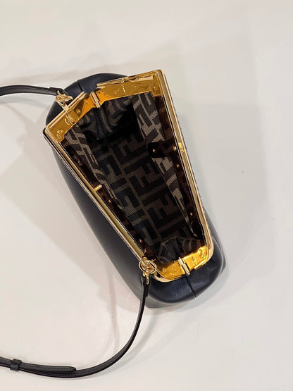 FENDI FIRST SMALL 26 BLACK LEATHER BAG WITH EXOTIC DETAILS