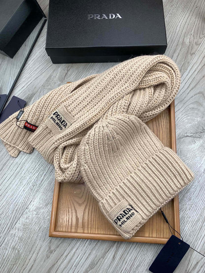 SET SCARF AND HAT IN SAND BROWN WOOL AND RABBIT FUR 388990