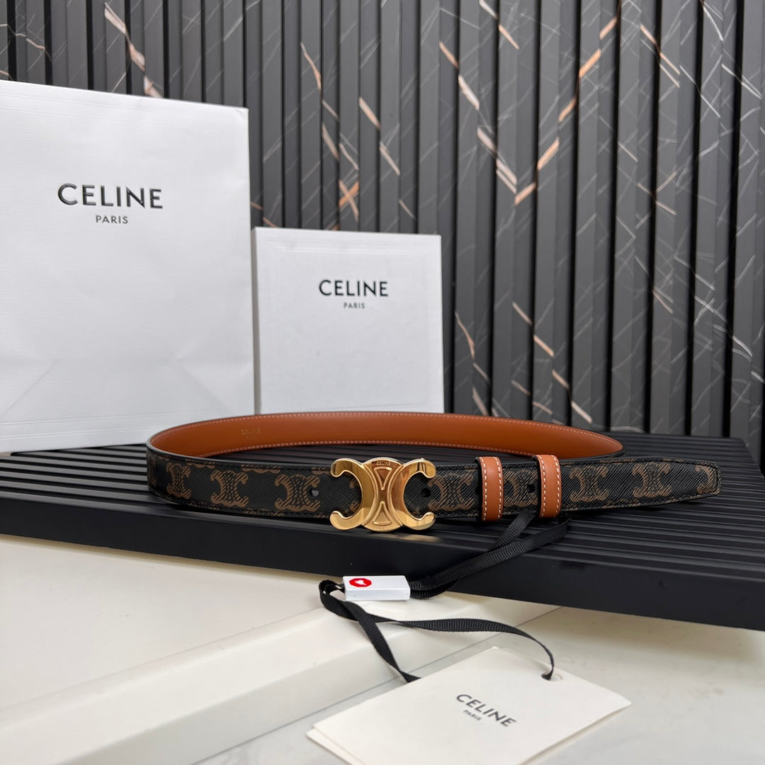 CL TRIOMPHE 25 MM BELT IN MONOGRAM BROWN CALFSKIN GOLD HARDWARE