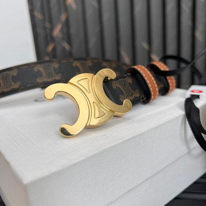 CL TRIOMPHE 25 MM BELT IN MONOGRAM BROWN CALFSKIN GOLD HARDWARE