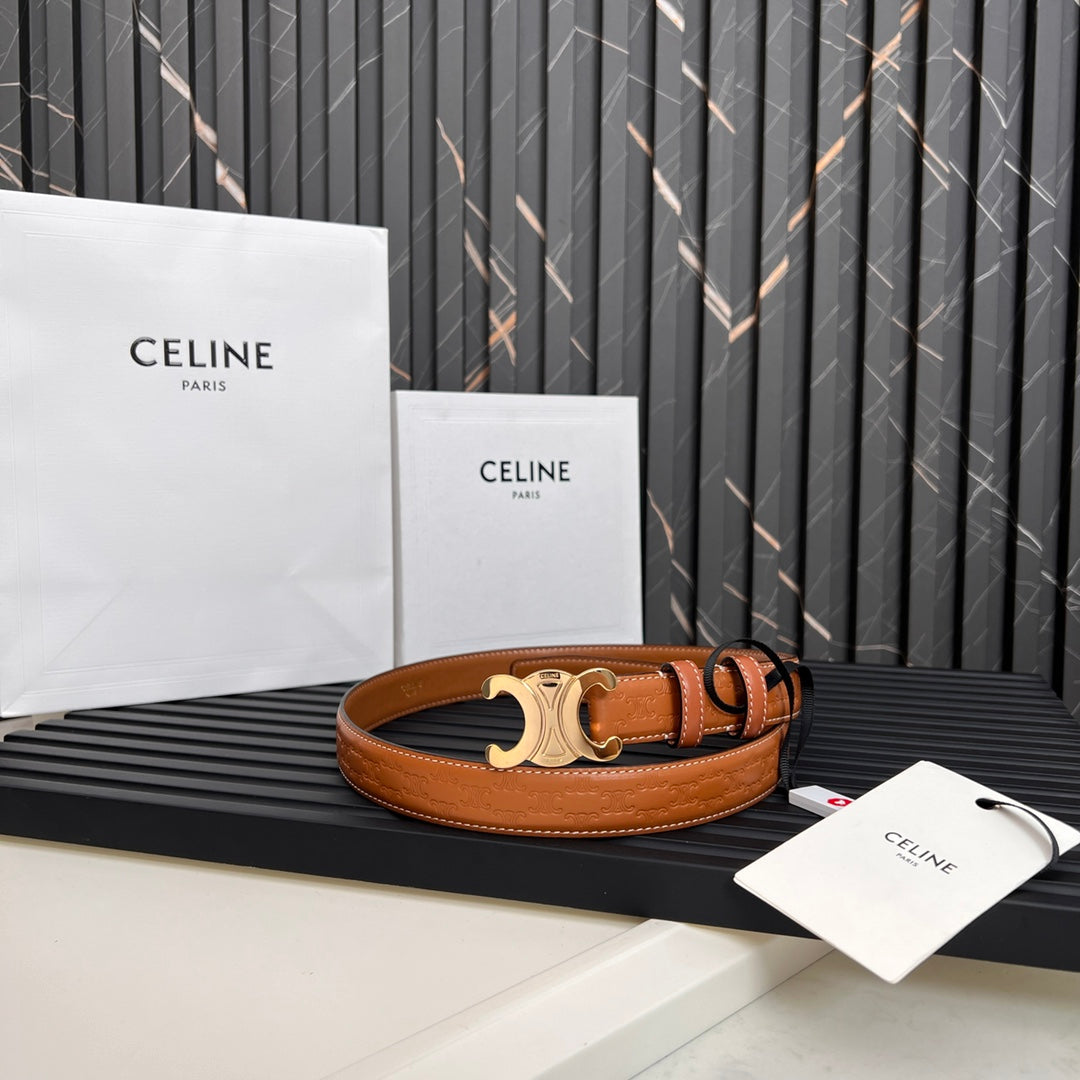 CL TRIOMPHE 25 MM BELT IN ORANGE CALFSKIN GOLD HARDWARE