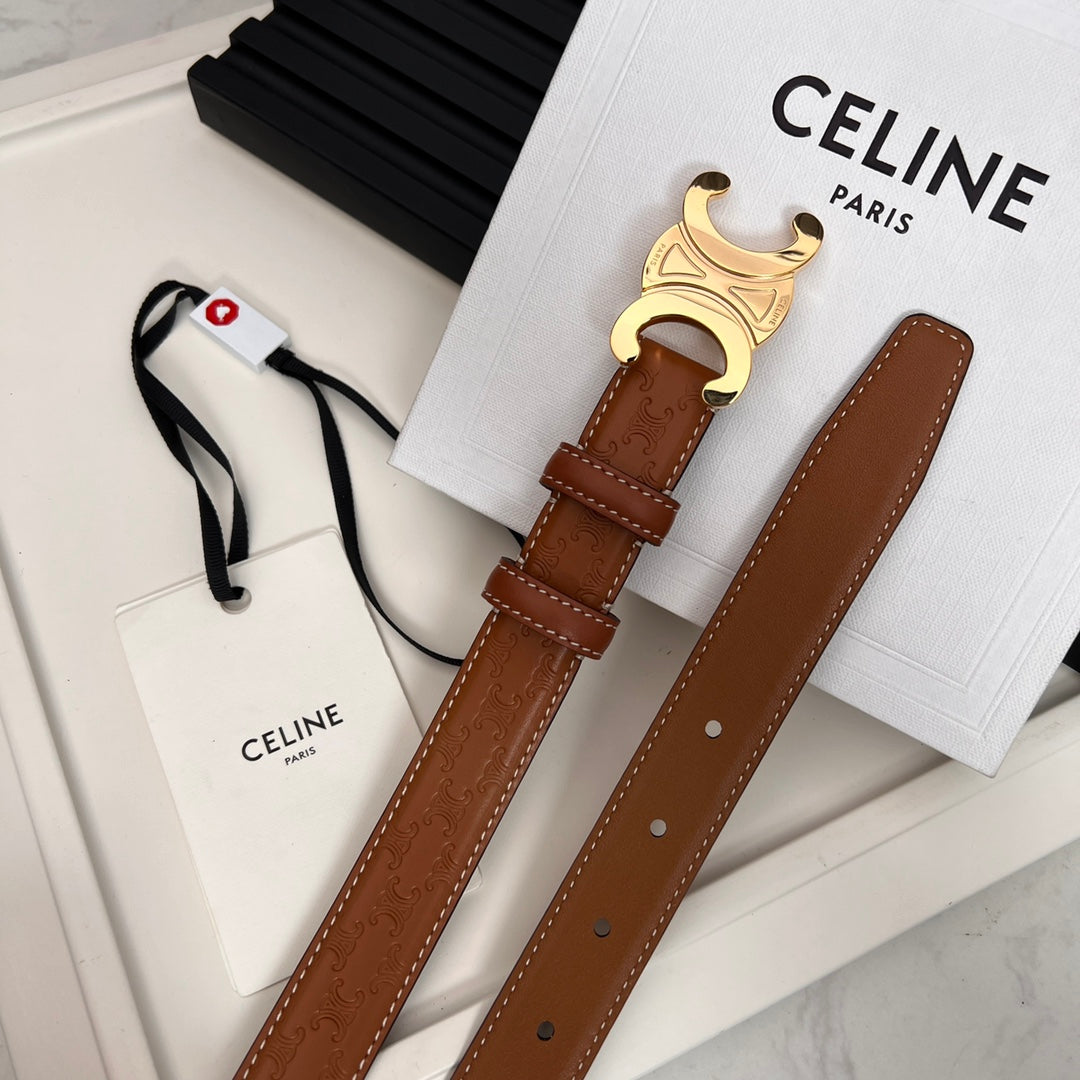 CL TRIOMPHE 25 MM BELT IN ORANGE CALFSKIN GOLD HARDWARE