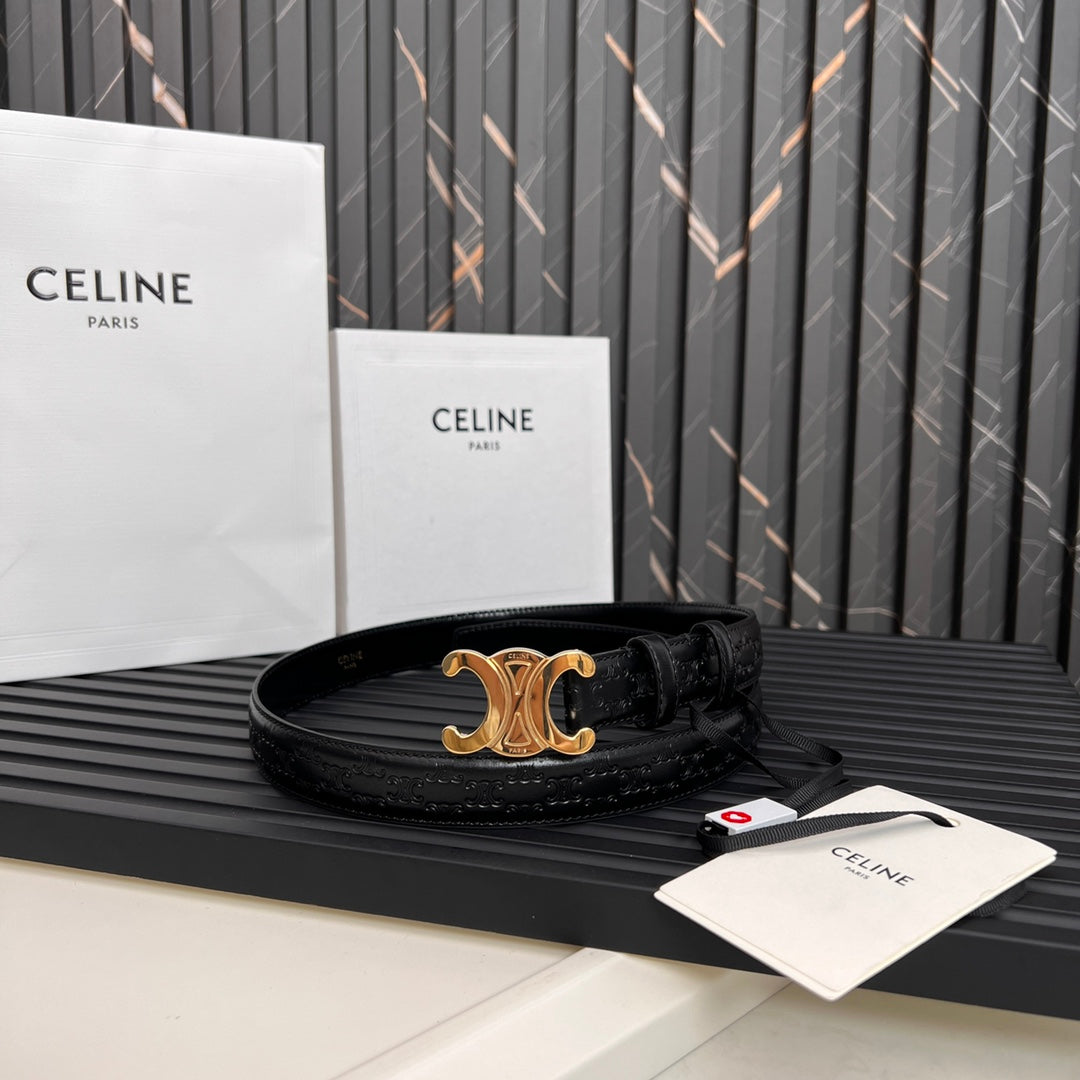 CL TRIOMPHE 25 MM BELT IN BLACK CALFSKIN GOLD HARDWARE