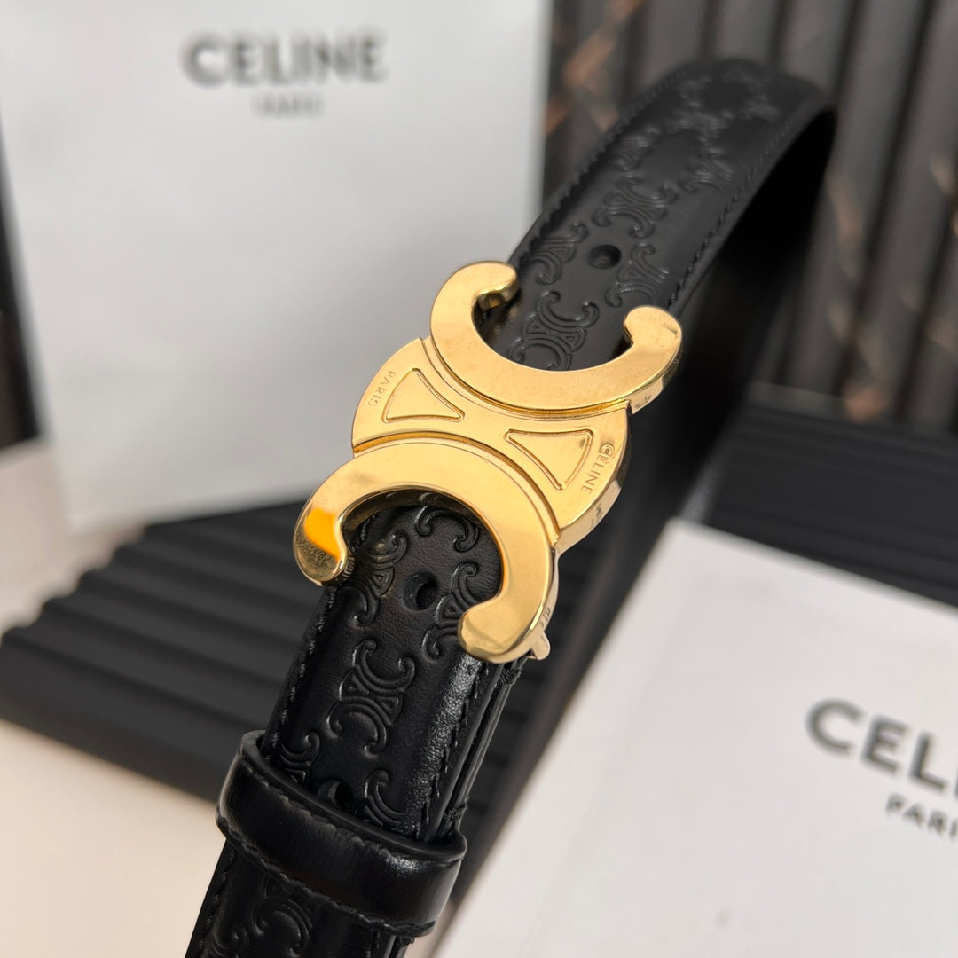 CL TRIOMPHE 25 MM BELT IN BLACK CALFSKIN GOLD HARDWARE