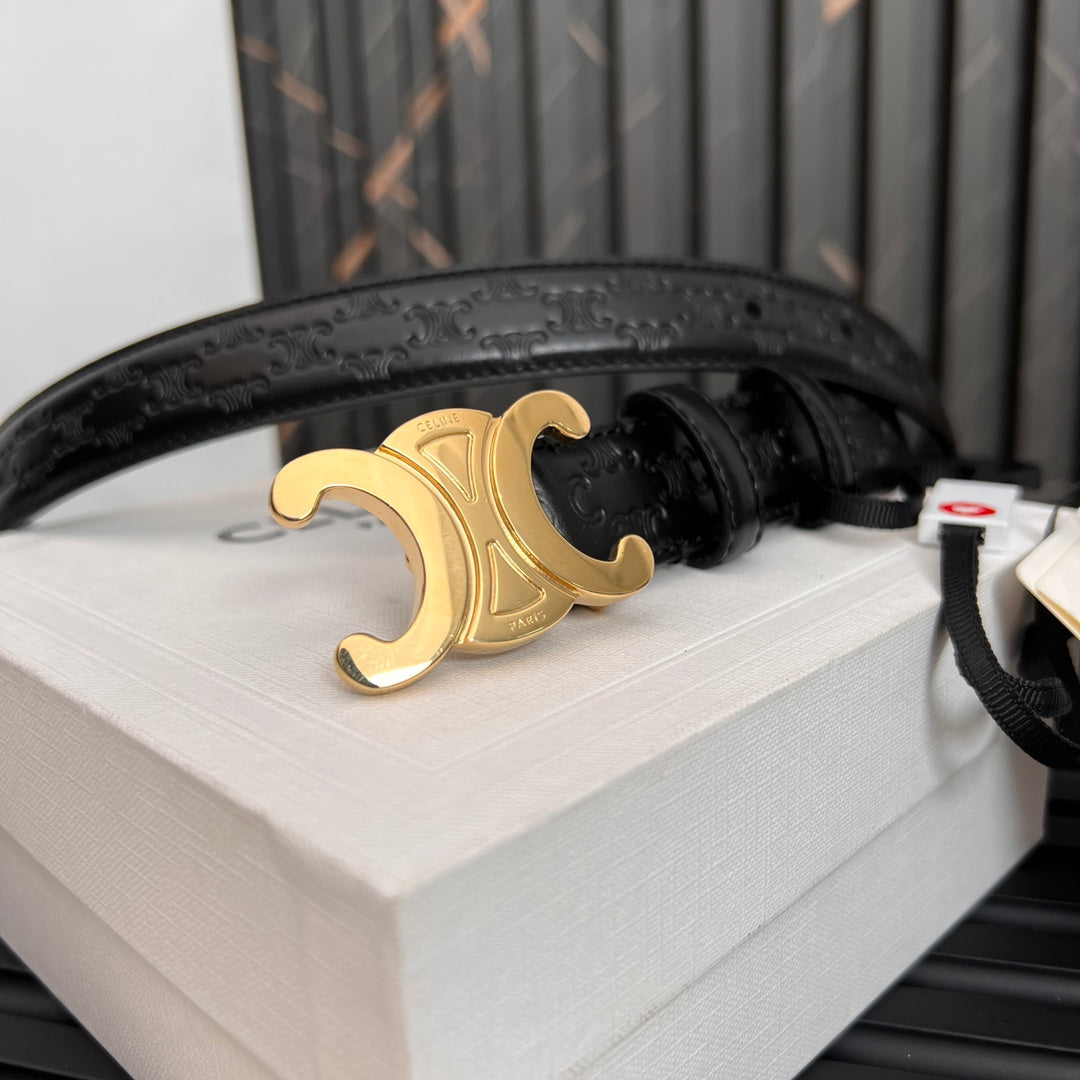 CL TRIOMPHE 25 MM BELT IN BLACK CALFSKIN GOLD HARDWARE