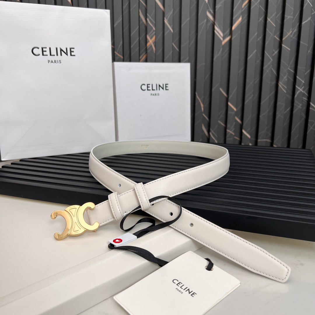 CL TRIOMPHE 25 MM BELT IN WHITE CALFSKIN GOLD HARDWARE