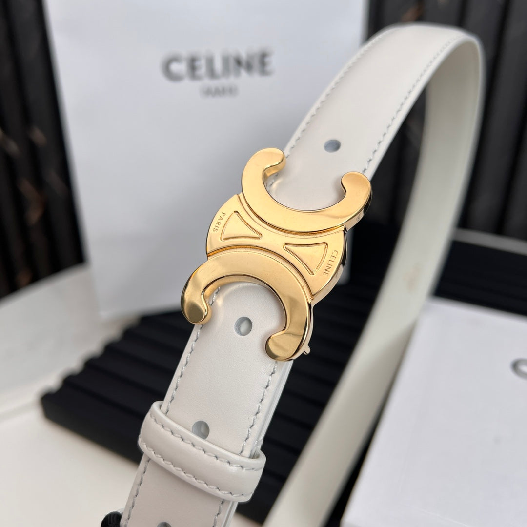 CL TRIOMPHE 25 MM BELT IN WHITE CALFSKIN GOLD HARDWARE