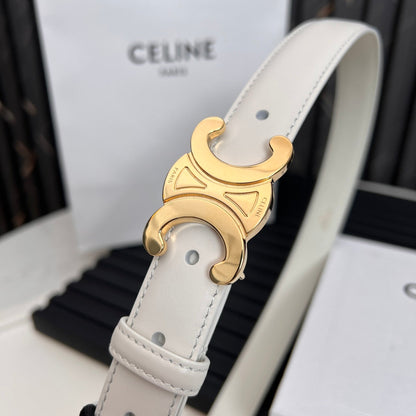 CL TRIOMPHE 25 MM BELT IN WHITE CALFSKIN GOLD HARDWARE