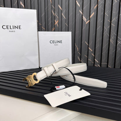 CL TRIOMPHE 25 MM BELT IN WHITE CALFSKIN GOLD HARDWARE