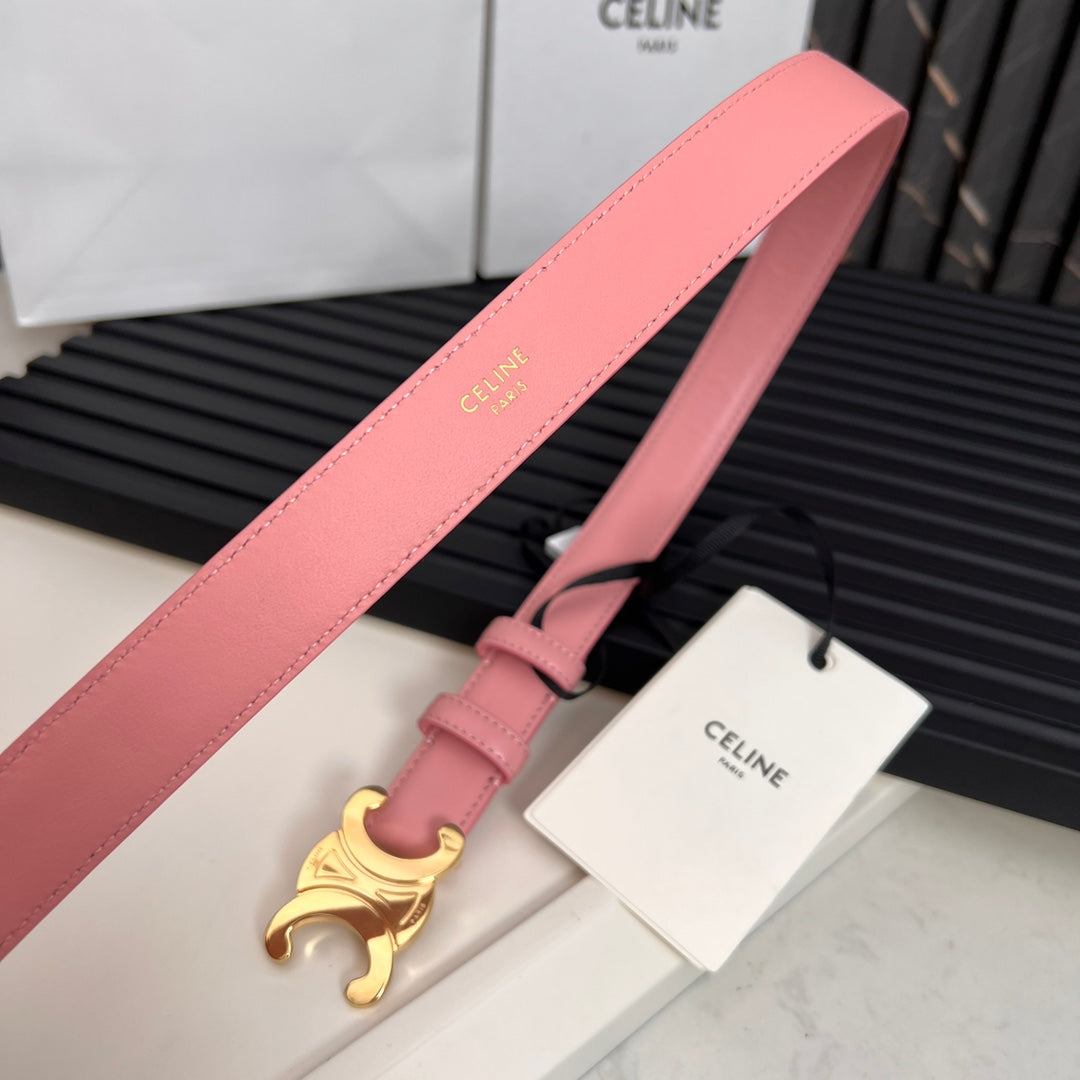 CL TRIOMPHE 25 MM BELT IN BLUSH PINK CALFSKIN GOLD HARDWARE