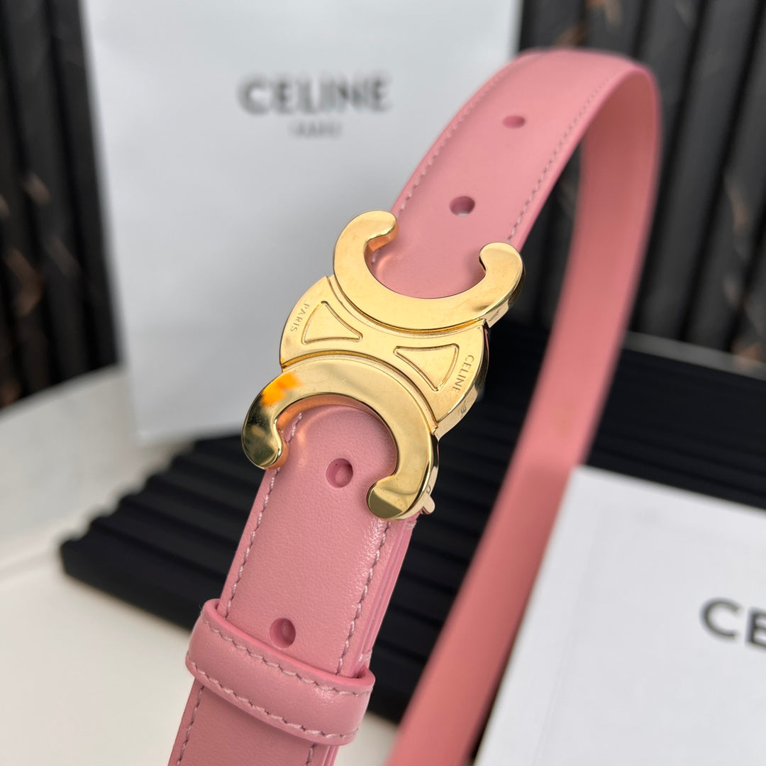 CL TRIOMPHE 25 MM BELT IN BLUSH PINK CALFSKIN GOLD HARDWARE