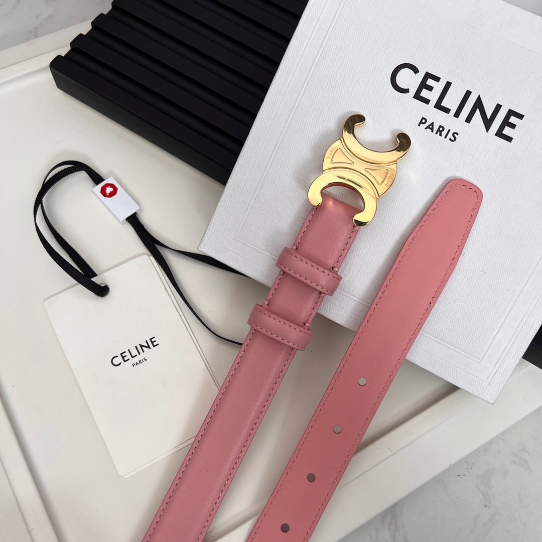 CL TRIOMPHE 25 MM BELT IN BLUSH PINK CALFSKIN GOLD HARDWARE