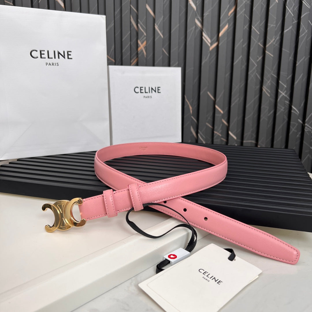 CL TRIOMPHE 25 MM BELT IN BLUSH PINK CALFSKIN GOLD HARDWARE