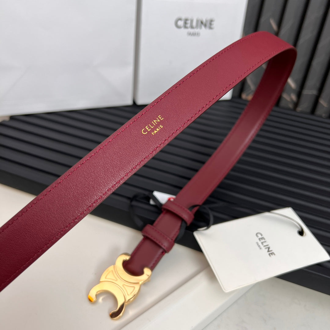 CL TRIOMPHE 25 MM BELT IN CURRANT RED CALFSKIN GOLD HARDWARE