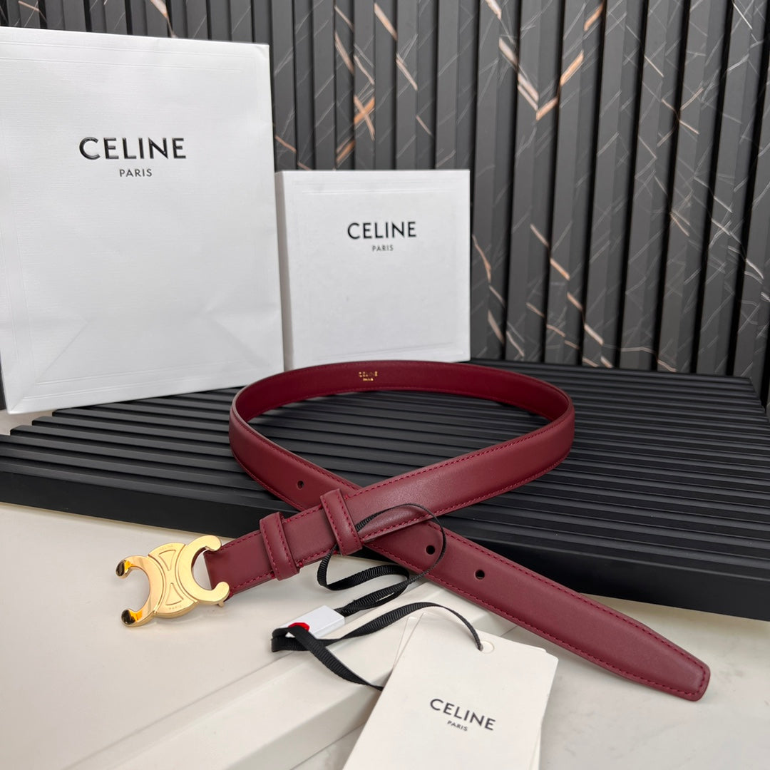 CL TRIOMPHE 25 MM BELT IN CURRANT RED CALFSKIN GOLD HARDWARE
