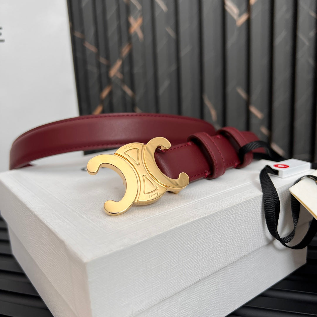 CL TRIOMPHE 25 MM BELT IN CURRANT RED CALFSKIN GOLD HARDWARE