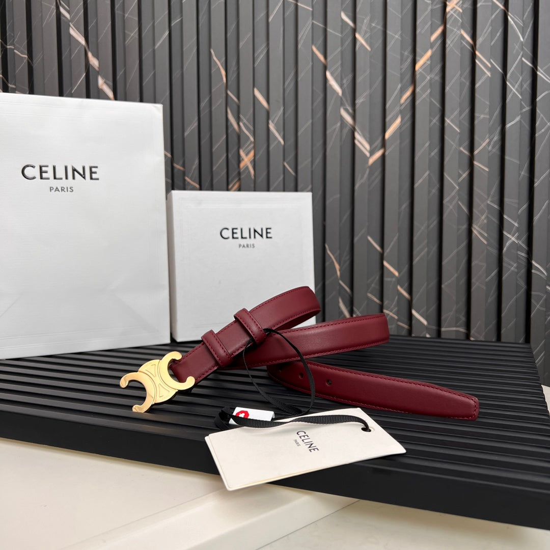 CL TRIOMPHE 25 MM BELT IN CURRANT RED CALFSKIN GOLD HARDWARE