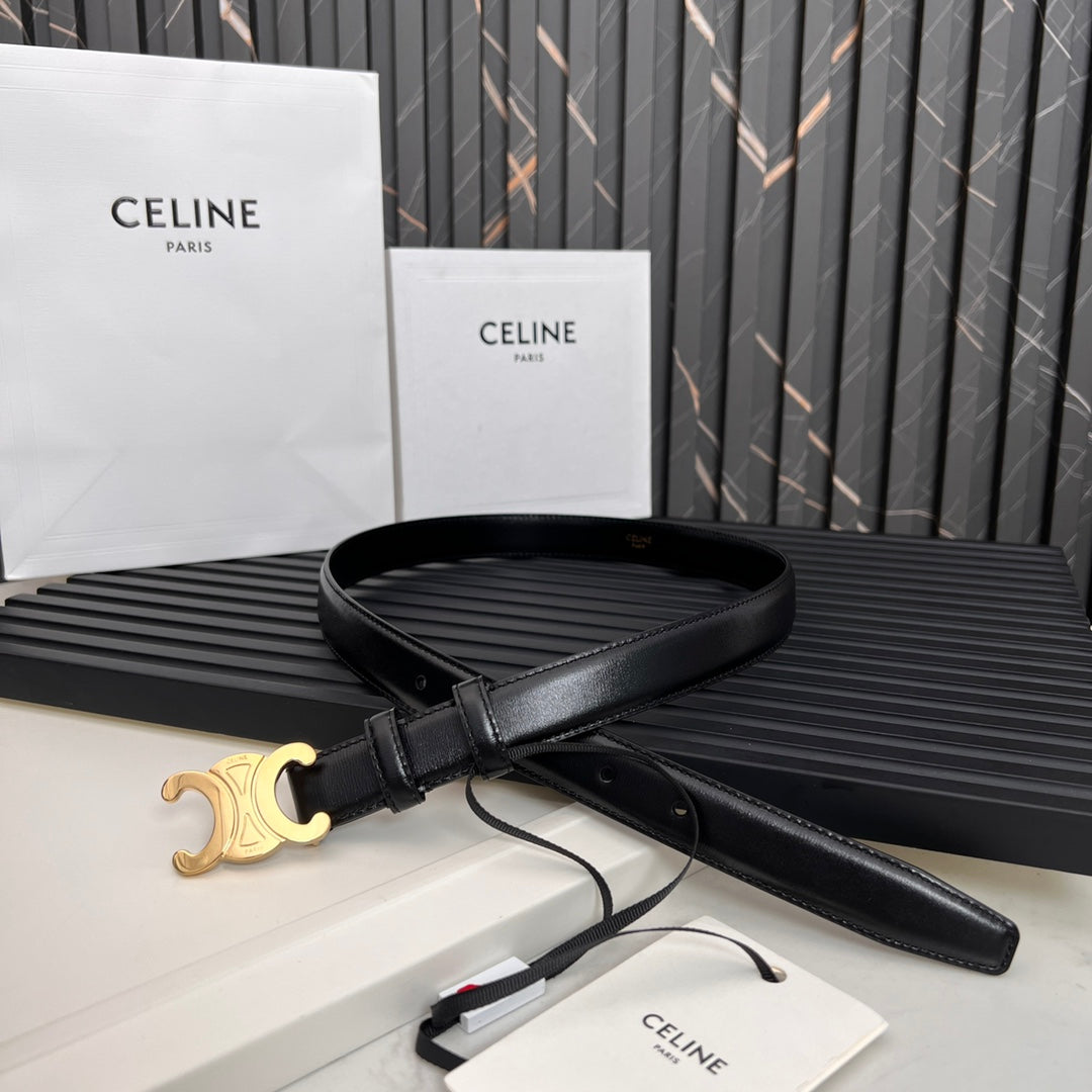CL TRIOMPHE 25 MM BELT IN BLACK SOLF CALFSKIN GOLD HARDWARE