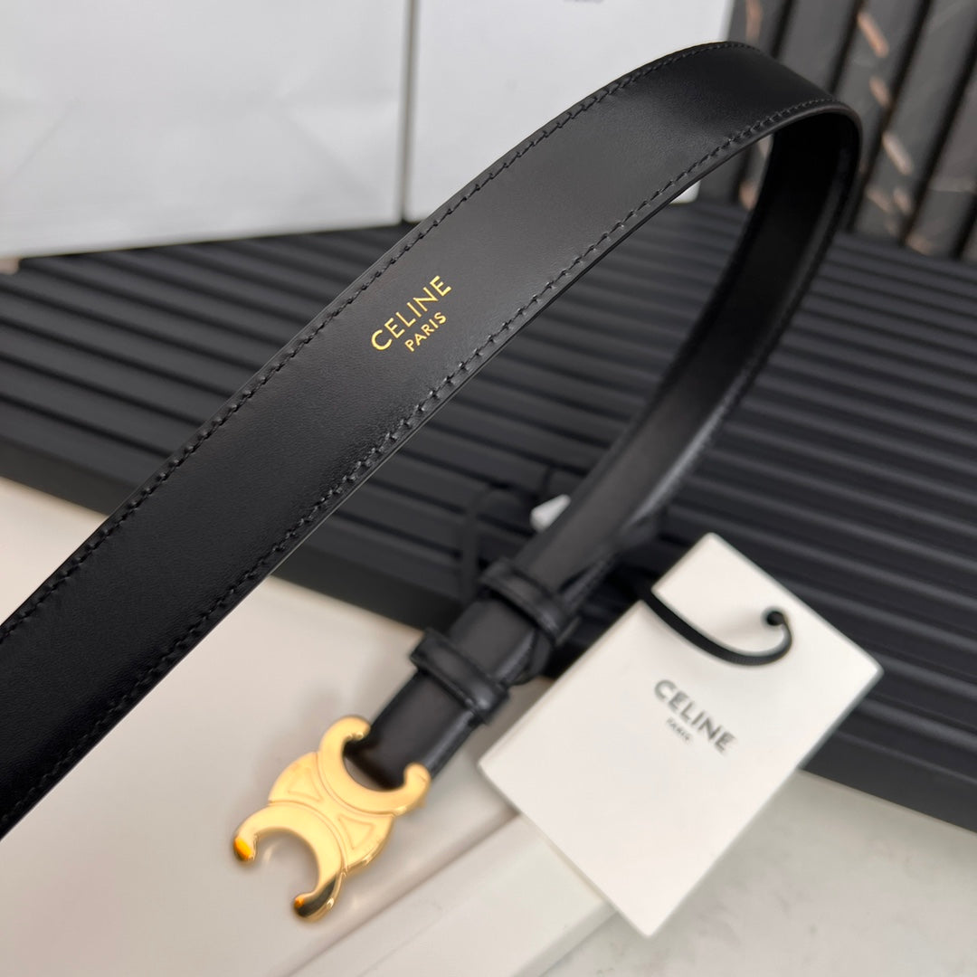 CL TRIOMPHE 25 MM BELT IN BLACK SOLF CALFSKIN GOLD HARDWARE