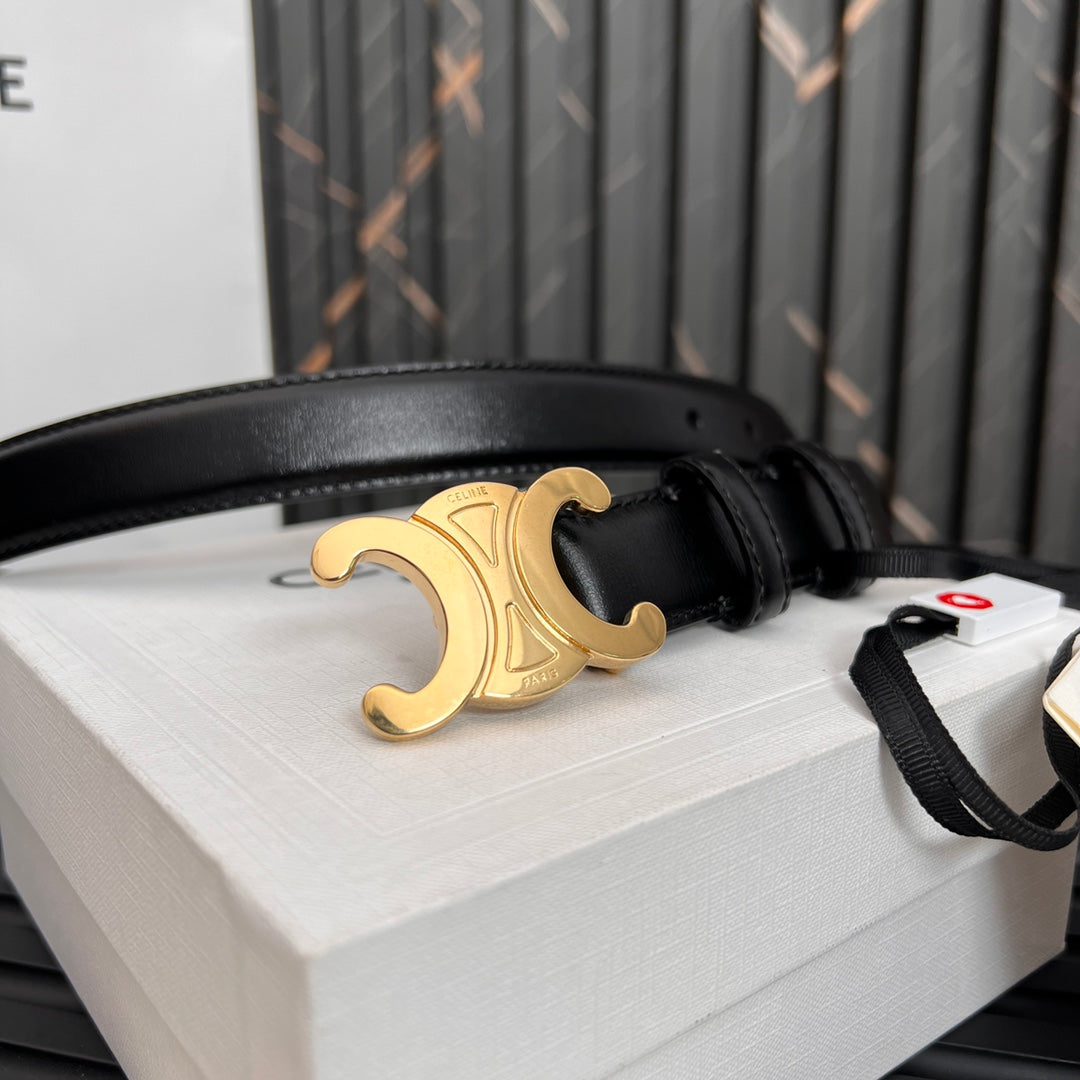 CL TRIOMPHE 25 MM BELT IN BLACK SOLF CALFSKIN GOLD HARDWARE