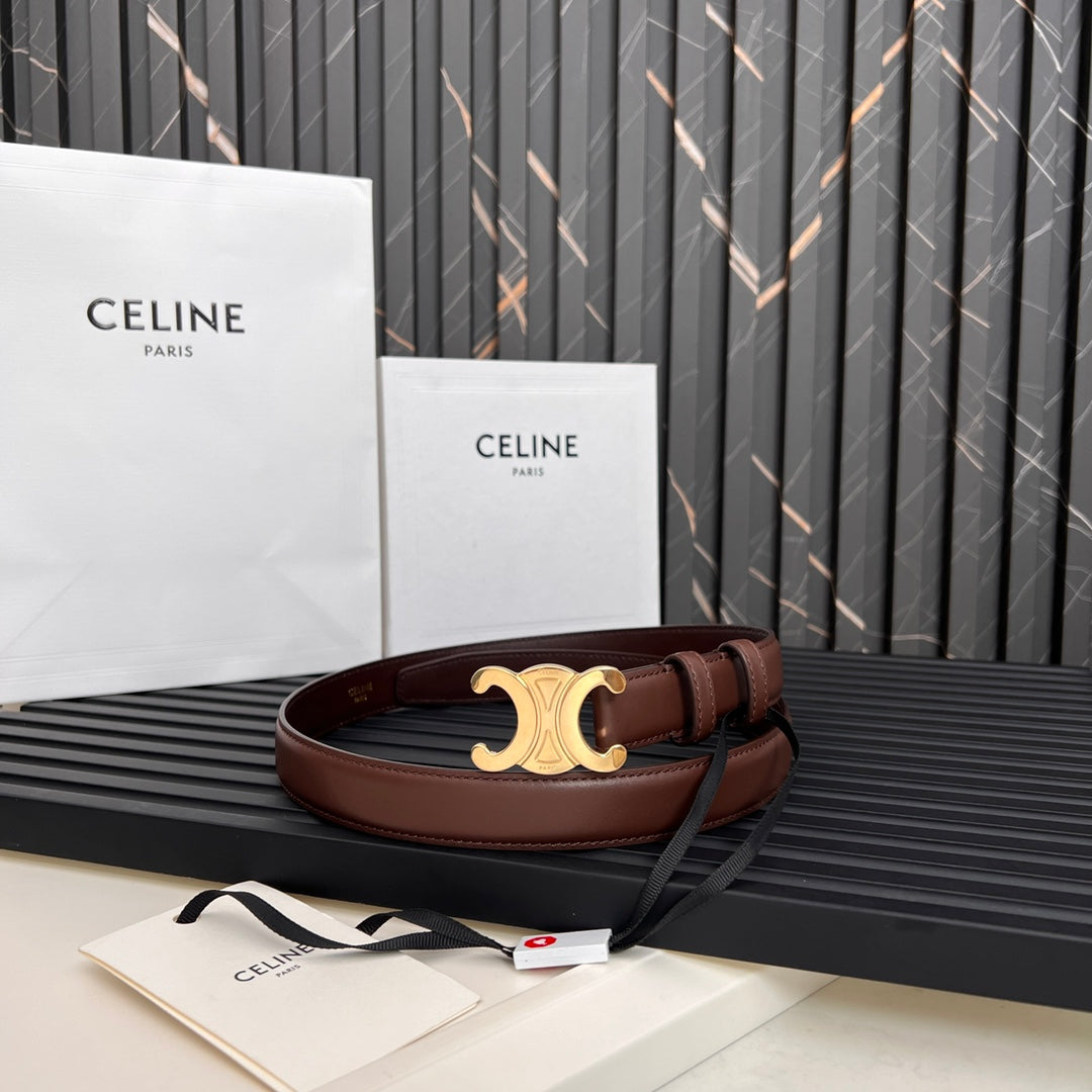 CL TRIOMPHE 25 MM BELT IN PENNY BROWN CALFSKIN GOLD HARDWARE