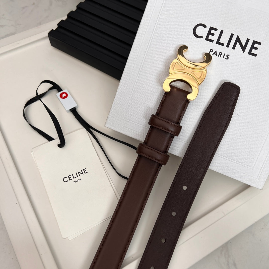 CL TRIOMPHE 25 MM BELT IN PENNY BROWN CALFSKIN GOLD HARDWARE