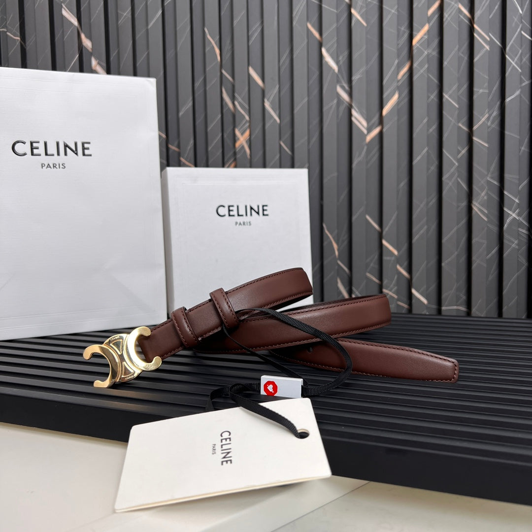 CL TRIOMPHE 25 MM BELT IN PENNY BROWN CALFSKIN GOLD HARDWARE