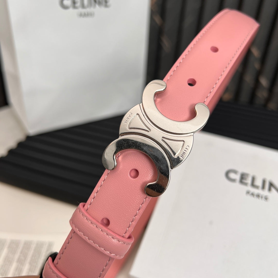TRIOMPHE 25 MM BELT IN BLUSH PINK CALFSKIN SILVER HARDWARE