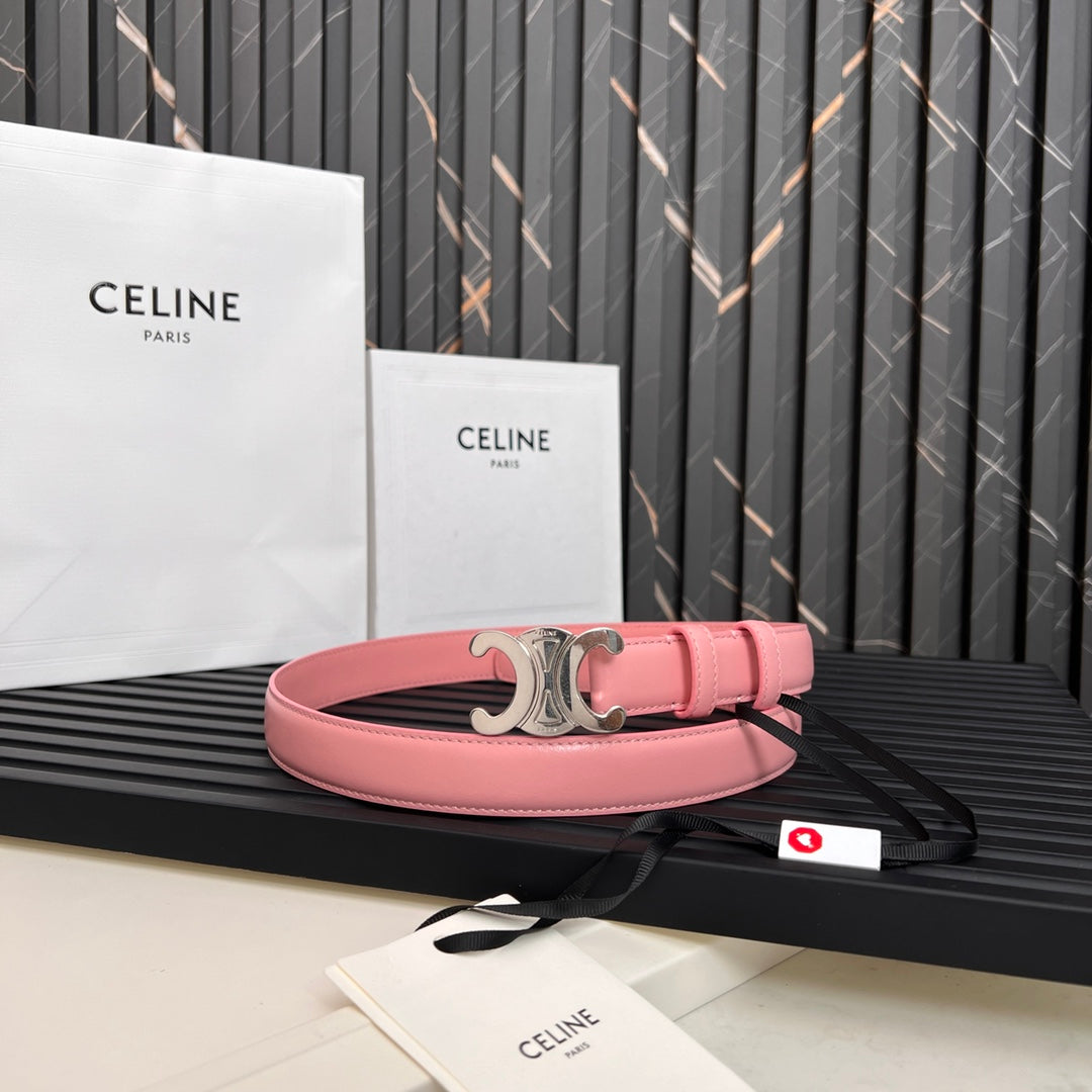 TRIOMPHE 25 MM BELT IN BLUSH PINK CALFSKIN SILVER HARDWARE