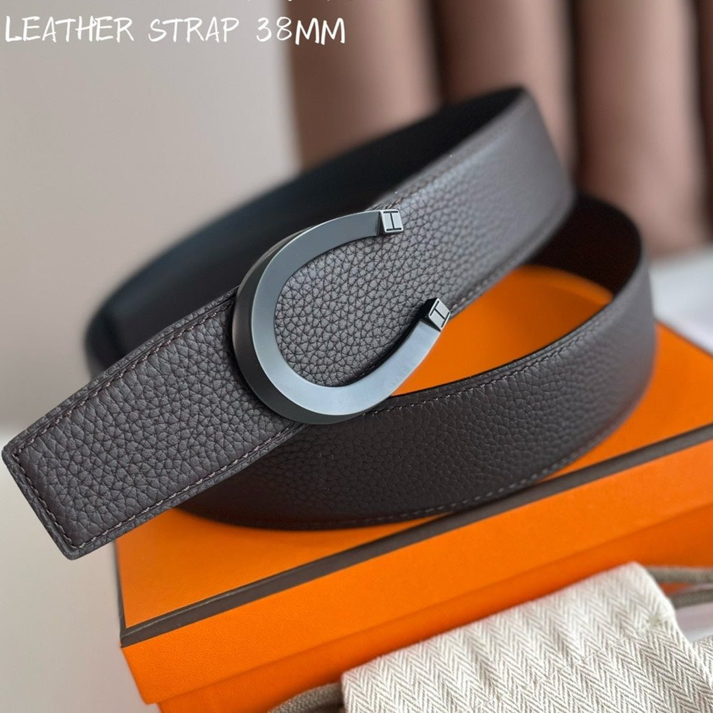 LUCK BELT BUCKLE & REVERSIBLE CHOCOLATE BROWN LEATHER STRAP 38MM BLACK HARDWARE
