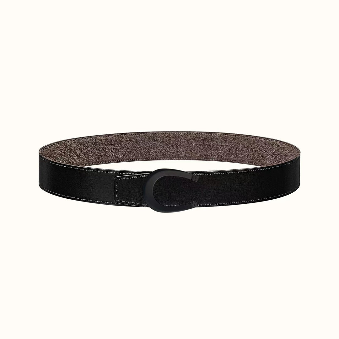 LUCK BELT BUCKLE & REVERSIBLE KHAKI BROWN LEATHER STRAP 38MM BLACK HARDWARE