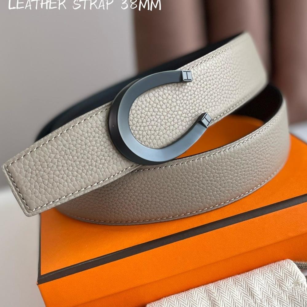 LUCK BELT BUCKLE & REVERSIBLE KHAKI BROWN LEATHER STRAP 38MM BLACK HARDWARE
