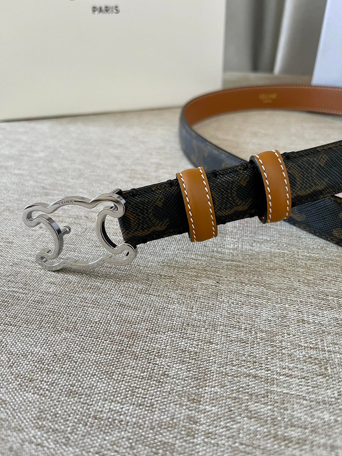 CL logo Cut-out Belt 25mm Black Tan Triomphe Canvas Shw