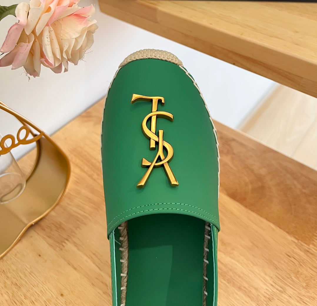 SL YVES LOGO SLIP ON DARK GREEN CALFSKIN