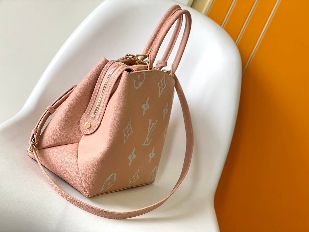 PETIT PALAIS PM LARGE SHOULDER BAG 34 IN PINK EMBOSSED COWHIDE GOLD-TONE HARDWARE
