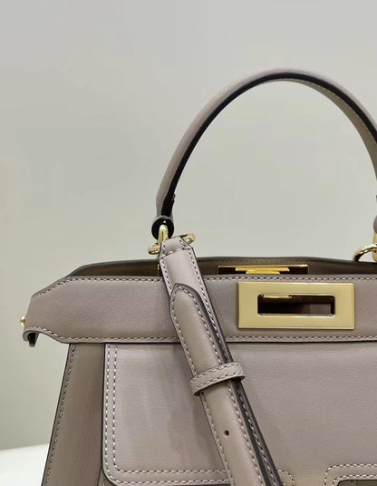 FENDI PEEKABOO 33 BAG IN KHAKI CALFSKIN WITH STRAP GOLD HARDWARE