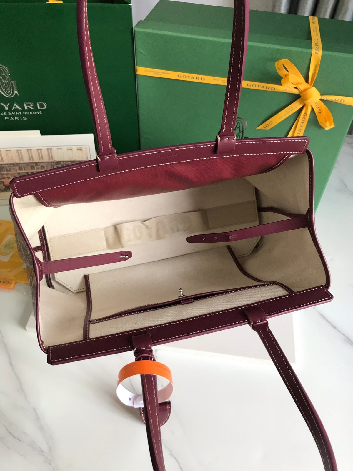 BELLECHASSE BIAUDE PM BAG 36 IN WINE RED GOYARDINE CANVAS AND CALFSKIN TRIM
