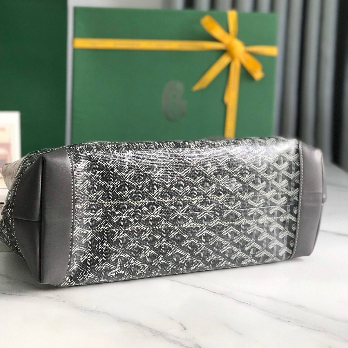 BELLECHASSE BIAUDE PM BAG 36 IN GRAY GOYARDINE CANVAS AND CALFSKIN TRIM